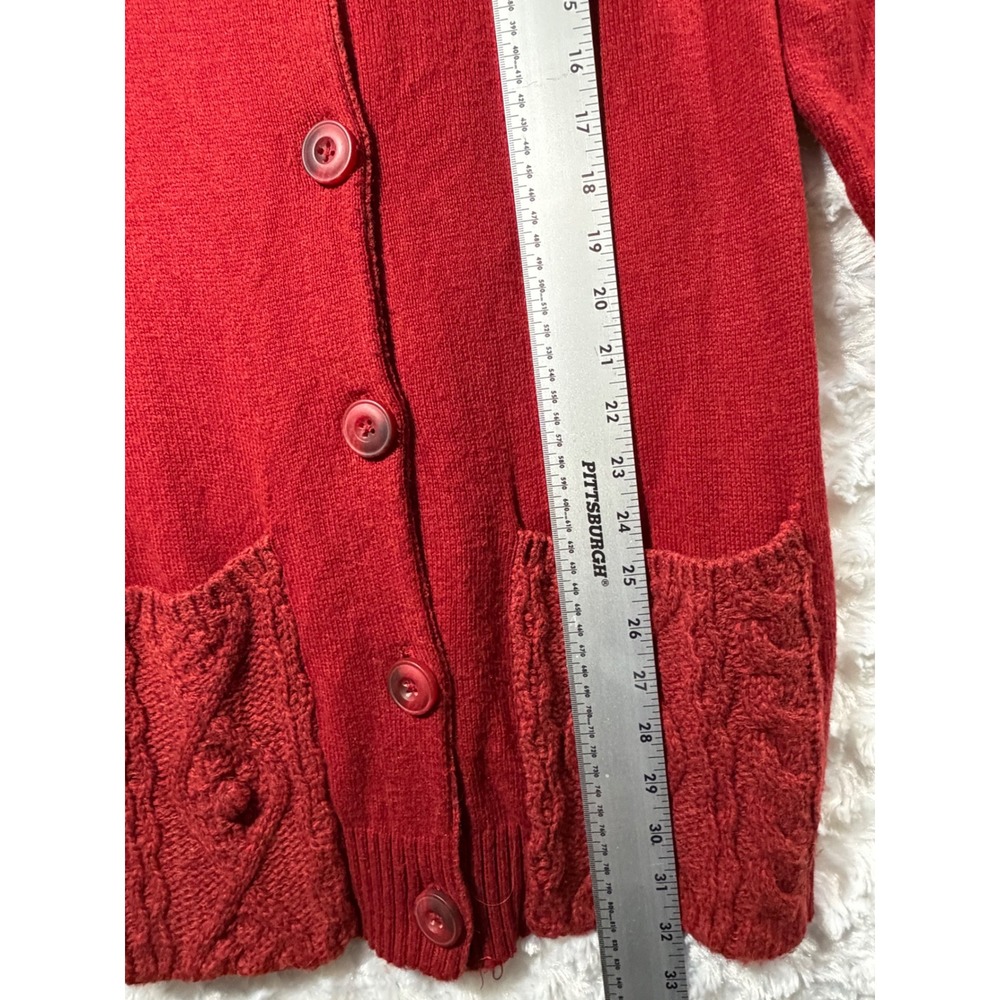 Sleeping on Snow Anthropologie Womens Red Cable Knit Cardigan Sweater Large - Picture 4 of 8